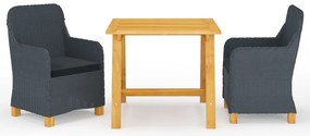 3 pcs conjunto de jantar para jardim cinzento-escuro