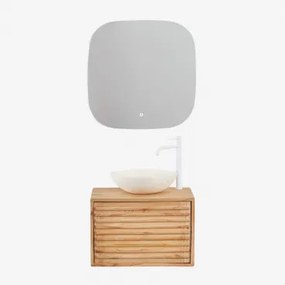 Conjunto De Móvel De Casa De Banho Suspenso 60x45 Cm Em Madeira Deleyna Madeira Natural & Cimento Redondo Branco Ø40 Cm Zavion & Quadrado - Sklum
