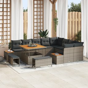 Conjunto de Sofás de Jardim de 12 Peças com Almofadas Cinza Vime PE Ac