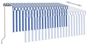 Toldo retrátil manual com estore/LED 3,5x2,5 m azul e branco