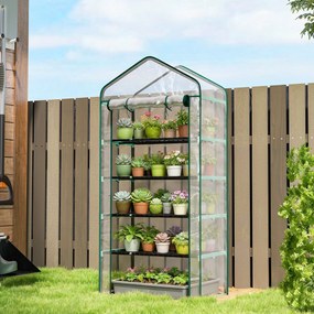 Estufa de jardim em PVC com 5 prateleiras, estufa de varanda, estrutura em aço, porta com fecho de correr, 90 x 49 x 193 cm, transparente