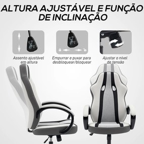 Cadeira Escritório ou Gaming com Altura Ajustável e Suporte Lombar para Casa Escritório 61x63x111-120,5 cm Cinzento