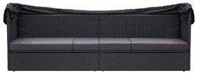 Sofá-cama de exterior com toldo vime PE preto