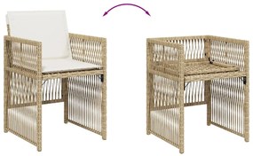 Cadeiras de jardim com almofadões 4 pcs vime PE bege