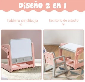 Conjunto de mesa e cadeira infantil de desenho magnético 2 em 1 com grande espaço ajustável em altura e acessórios para desenhar rosa