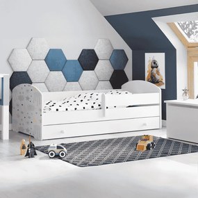 Cama infantil branca LUK estrelas 140x70 com gaveta - colchão e estrado incluído