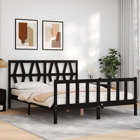 vidaXL Estrutura de cama King Size com cabeceira madeira maciça preto