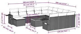 13 pcs conjunto de sofás p/ jardim com almofadões vime PE bege