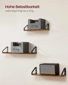 Conjunto de 3 prateleiras de parede com estilo rústico Castanho vintage + Preto