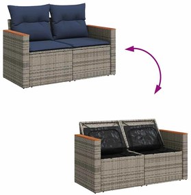 8 pcs conjunto sofás de jardim c/ almofadões vime PE cinzento