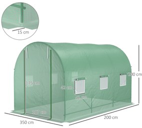 Estufa Tipo Túnel de Jardim 350x200x200cm Estufa de Jardim com 6 Janel