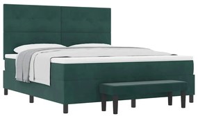 Cama Box Spring com Colchão e Banco Verde Escuro 180x200 cm Veludo