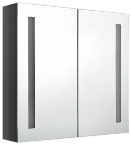 Armário espelhado casa de banho LED 62x14x60cm cinza brilhante