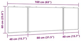 Quadro branco magnético dobrável 160x60x1,7 cm alumínio