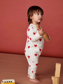 Pijama corações para bebé, em algodão biológico, da Petit Bateau branco claro estampado