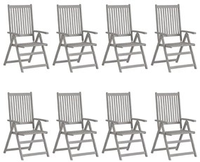 Cadeiras de jardim reclináveis 8 pcs acácia maciça cinzento