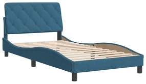 Estrutura de cama c/ cabeceira 100x200 cm veludo azul