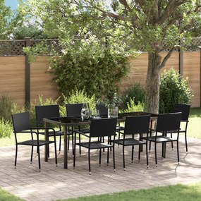 Conjunto de Jantar de Jardim 9 Peças Rattan Poliéster Preto