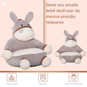 Mini sofá infantil para crianças acima de 18 meses em forma de burro com assento acolchoado 60x55x60cm cinza