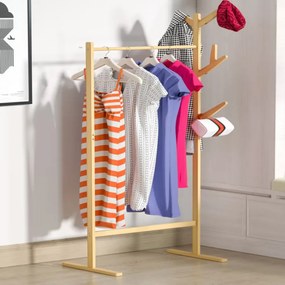 Cabide de bambu com barra para roupas e 8 ganchos 163 x 66 x 40 cm Castanho