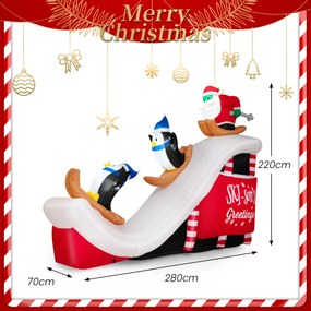 Insuflável Pai Natal e Pinguins a esquiar com luzes LED ​​para o Natal 280 x 70 x 220 cm Multicolorido