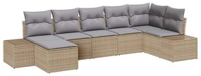 Conjunto de Sofá de Jardim 7 Peças com Almofadas Bege de Rattan