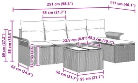 Conjunto de Sofá de Jardim de 6 Peças com Almofadas Preto Rattan Polié