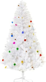 HOMCOM Árvore de Natal Artificial 180cm com 930 Ramos de PVC 48 Decorações Incluidas Decoração de Natal Ø105x180cm Branco