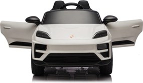 Carro elétrico para crianças até 5 anos Porsche Macan Turbo 12V, com bateria de lítio, Pneus de borracha, Controle remoto Branco