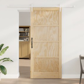 Porta Deslizante vidaXL com Conjunto de Ferragens 93x211 cm Madeira Sólida de Pinho