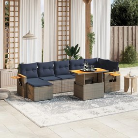vidaXL 8 pcs conjunto sofás p/ jardim c/ almofadões vime PE cinzento