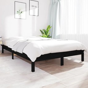 Estrutura de cama 140x190 cm madeira de pinho maciça preto