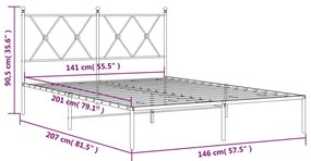Estrutura de cama com cabeceira 140x200 cm metal preto