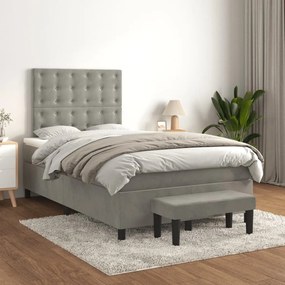 Cama boxspring c/ colchão 120x200 cm veludo cinzento-claro