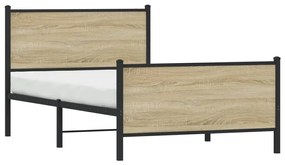 Estrutura de cama sem colchão 100x190 cm metal carvalho sonoma