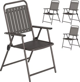 Conjunto de 4 Cadeiras Dobráveis (MESA NÃO INCLUIDA) para Jardim com Apoios de Braços Encosto e Assento Estrutura Metálica 55x63x93 cm Castanho