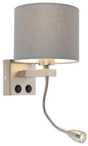 Candeeiro de parede inteligente em aço com abajur cinzento incl. Wi-Fi A60 - Brescia