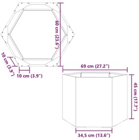 Vaso/floreira de jardim hexagonal 69x60x45 cm aço preto