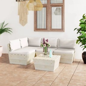 vidaXL 5 pcs conjunto lounge de paletes + almofadões madeira de abeto