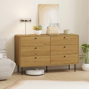 Cómoda com 6 gavetas, móvel de arrumação de estilo moderno, com cantos arredondados e pés em aço, 120 x 40 x 75 cm, com efeito de madeira de carvalho