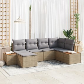 Conjunto de Sofá de Jardim vidaXL de 6 Peças com Almofadas Bege em Vim