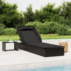 vidaXL Espreguiçadeira c/ teto dobrável 213x63x97 cm vime PE preto