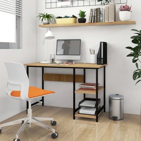 vidaXL Secretária computador 105x55x72cm MDF/metal preto/carvalho-claro