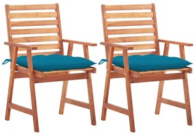 vidaXL Cadeiras de jantar p/ jardim 2 pcs c/ almofadões acácia maciça