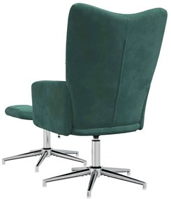 Cadeira de descanso com banco veludo verde-escuro
