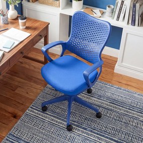 Cadeira de escritório ergonómica com braços, almofada acolchoada e encosto respirável, modelo «Borboleta», para estudar e trabalhar, azul