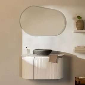 Conjunto De Móvel De Casa De Banho Suspenso Em Madeira Carsone Branco & Sem Unidade Auxiliar & Cimento Cinzento Redondo Ø40 Cm Tarsis & Oval - Sklum
