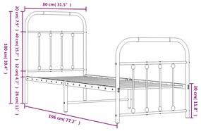 Estrutura de cama com cabeceira e pés 75x190 cm metal preto