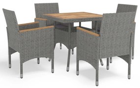 vidaXL 5 pcs conjunto de jantar p/ jardim vime PE e acácia cinzento
