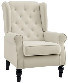 HOMCOM Poltrona de Sala de Estar Poltrona Moderna para Dormitório com Pés de Madeira Poltrona Individual 74x86x102 cm Creme | Aosom Portugal